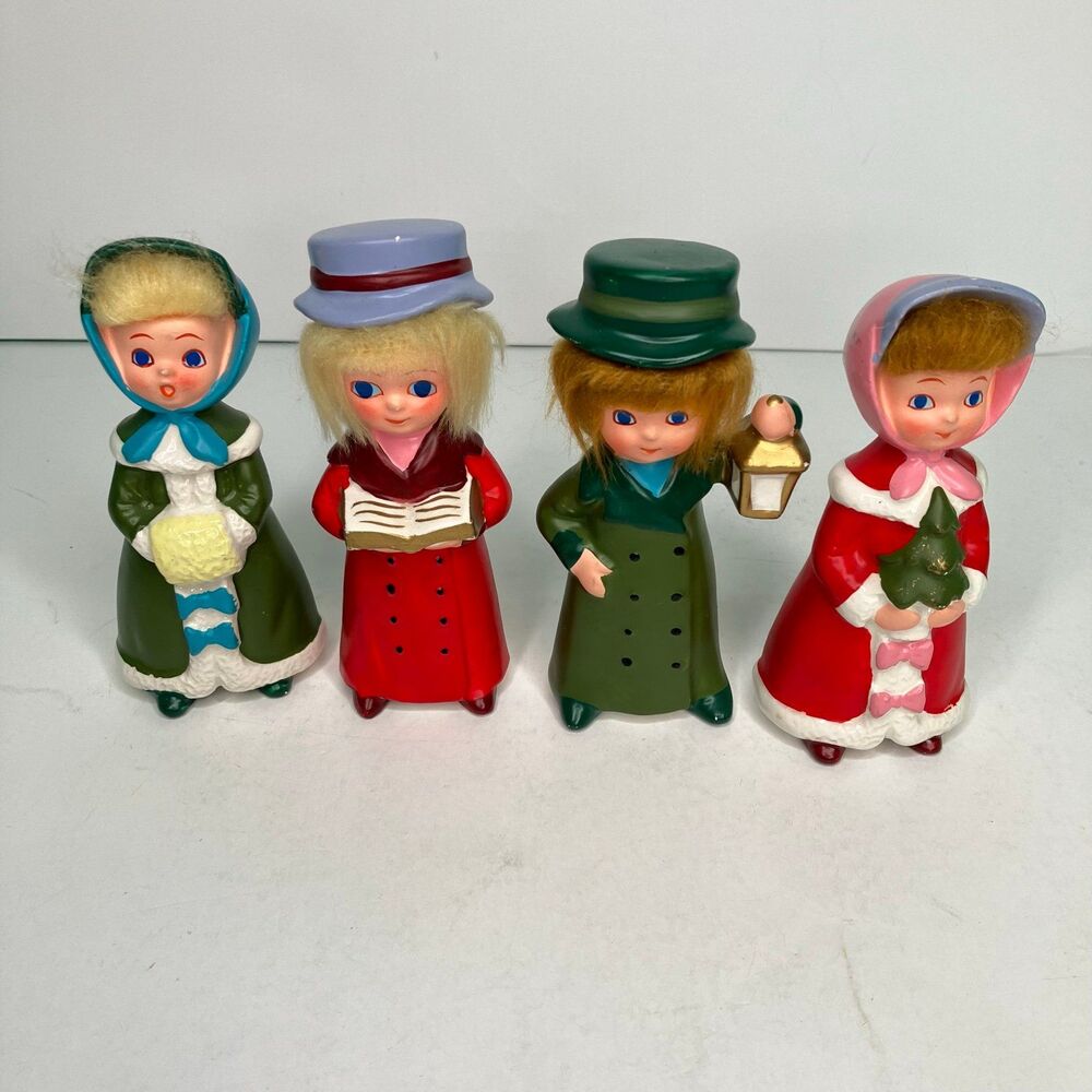 Vintage Napco Set Of 4 Christmas Carolers Figurines With Hair - Japan #7974